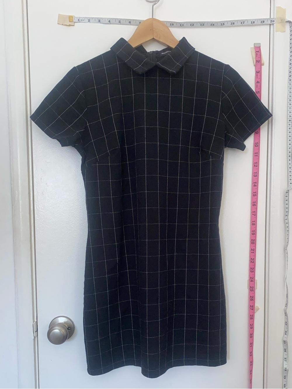 Brandy Melville Preppy Black Windowpane Collared Short-Sleeve Dress